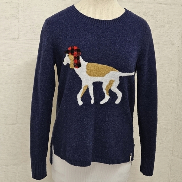 Woolrich Crewneck Hunting Dog Sweater in Blue and White Wool Blend Size Small - Picture 2 of 9